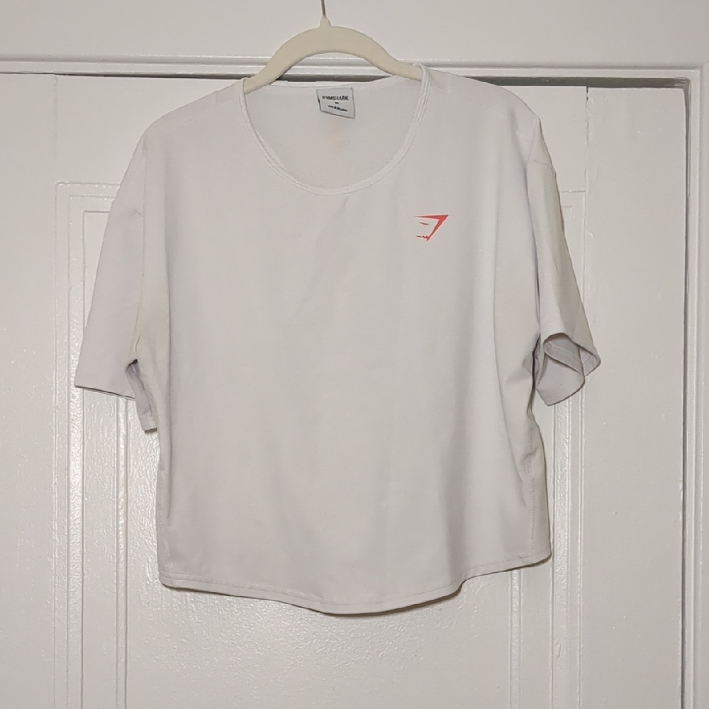 Gymshark White Cropped Tee with Coral Logo